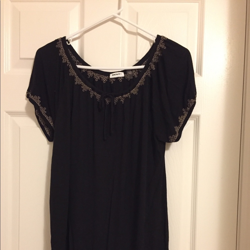 DKNY Black Top with Vintage Accents